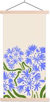 Posterhanger incl. Poster 40x80 cm - Schoolplaat - Bloem - Blauw - Blad - Simpel - Textielposter - Blanke latten