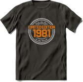 1981 Limited Edition Ring T-Shirt | Zilver - Goud | Grappig Verjaardag en Feest Cadeau Shirt | Dames - Heren - Unisex | Tshirt Kleding Kado | - Donker Grijs - XXL
