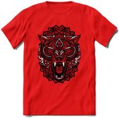 Wolf - Dieren Mandala T-Shirt | Rood | Grappig Verjaardag Zentangle Dierenkop Cadeau Shirt | Dames - Heren - Unisex | Wildlife Tshirt Kleding Kado | - Rood - XL
