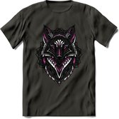 Vos - Dieren Mandala T-Shirt | Roze | Grappig Verjaardag Zentangle Dierenkop Cadeau Shirt | Dames - Heren - Unisex | Wildlife Tshirt Kleding Kado | - Donker Grijs - S