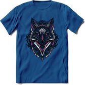 Vos - Dieren Mandala T-Shirt | Roze | Grappig Verjaardag Zentangle Dierenkop Cadeau Shirt | Dames - Heren - Unisex | Wildlife Tshirt Kleding Kado | - Donker Blauw - 3XL