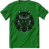 Uil - Dieren Mandala T-Shirt | Groen | Grappig Verjaardag Zentangle Dierenkop Cadeau Shirt | Dames - Heren - Unisex | Wildlife Tshirt Kleding Kado | - Donker Groen - M