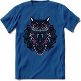 Uil - Dieren Mandala T-Shirt | Roze | Grappig Verjaardag Zentangle Dierenkop Cadeau Shirt | Dames - Heren - Unisex | Wildlife Tshirt Kleding Kado | - Donker Blauw - S