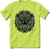 Beer - Dieren Mandala T-Shirt | Lichtblauw | Grappig Verjaardag Zentangle Dierenkop Cadeau Shirt | Dames - Heren - Unisex | Wildlife Tshirt Kleding Kado | - Groen - S