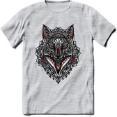 Vos - Dieren Mandala T-Shirt | Rood | Grappig Verjaardag Zentangle Dierenkop Cadeau Shirt | Dames - Heren - Unisex | Wildlife Tshirt Kleding Kado | - Licht Grijs - Gemaleerd - 3XL