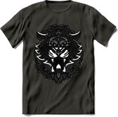 Tijger - Dieren Mandala T-Shirt | Grijs | Grappig Verjaardag Zentangle Dierenkop Cadeau Shirt | Dames - Heren - Unisex | Wildlife Tshirt Kleding Kado | - Donker Grijs - XXL