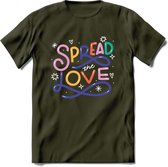 Spread Love | Pride T-Shirt | Grappig LHBTIQ+ / LGBTQ / Gay / Homo / Lesbi Cadeau Shirt | Dames - Heren - Unisex | Tshirt Kleding Kado | - Leger Groen - XL