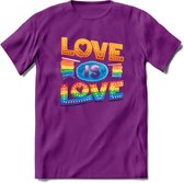 Love Is Love | Pride T-Shirt | Grappig LHBTIQ+ / LGBTQ / Gay / Homo / Lesbi Cadeau Shirt | Dames - Heren - Unisex | Tshirt Kleding Kado | - Paars - S