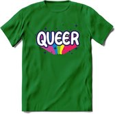 Queer | Pride T-Shirt | Grappig LHBTIQ+ / LGBTQ / Gay / Homo / Lesbi Cadeau Shirt | Dames - Heren - Unisex | Tshirt Kleding Kado | - Donker Groen - M