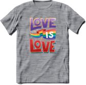 Love Is Love | Pride T-Shirt | Grappig LHBTIQ+ / LGBTQ / Gay / Homo / Lesbi Cadeau Shirt | Dames - Heren - Unisex | Tshirt Kleding Kado | - Donker Grijs - Gemaleerd - XL