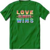 Love Wins | Pride T-Shirt | Grappig LHBTIQ+ / LGBTQ / Gay / Homo / Lesbi Cadeau Shirt | Dames - Heren - Unisex | Tshirt Kleding Kado | - Donker Groen - XXL