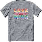 Love Wins | Pride T-Shirt | Grappig LHBTIQ+ / LGBTQ / Gay / Homo / Lesbi Cadeau Shirt | Dames - Heren - Unisex | Tshirt Kleding Kado | - Donker Grijs - Gemaleerd - L