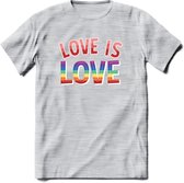 Love Is Love | Pride T-Shirt | Grappig LHBTIQ+ / LGBTQ / Gay / Homo / Lesbi Cadeau Shirt | Dames - Heren - Unisex | Tshirt Kleding Kado | - Licht Grijs - Gemaleerd - XL