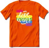 Love Wins | Pride T-Shirt | Grappig LHBTIQ+ / LGBTQ / Gay / Homo / Lesbi Cadeau Shirt | Dames - Heren - Unisex | Tshirt Kleding Kado | - Oranje - 3XL