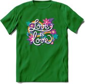 Love Is Love | Pride T-Shirt | Grappig LHBTIQ+ / LGBTQ / Gay / Homo / Lesbi Cadeau Shirt | Dames - Heren - Unisex | Tshirt Kleding Kado | - Donker Groen - XXL