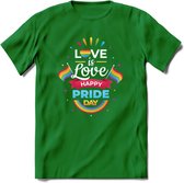 Love Is Love | Pride T-Shirt | Grappig LHBTIQ+ / LGBTQ / Gay / Homo / Lesbi Cadeau Shirt | Dames - Heren - Unisex | Tshirt Kleding Kado | - Donker Groen - L