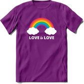 Love Is Love | Pride T-Shirt | Grappig LHBTIQ+ / LGBTQ / Gay / Homo / Lesbi Cadeau Shirt | Dames - Heren - Unisex | Tshirt Kleding Kado | - Paars - XL