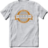 Premium Since 2003 T-Shirt | Zilver - Goud | Grappig Verjaardag en Feest Cadeau Shirt | Dames - Heren - Unisex | Tshirt Kleding Kado | - Licht Grijs - Gemaleerd - M