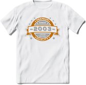 Premium Since 2003 T-Shirt | Zilver - Goud | Grappig Verjaardag en Feest Cadeau Shirt | Dames - Heren - Unisex | Tshirt Kleding Kado | - Wit - L