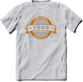 Premium Since 1949 T-Shirt | Zilver - Goud | Grappig Verjaardag en Feest Cadeau Shirt | Dames - Heren - Unisex | Tshirt Kleding Kado | - Licht Grijs - Gemaleerd - XXL