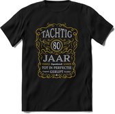 80 Jaar Legendarisch Gerijpt T-Shirt | Geel - Grijs | Grappig Verjaardag en Feest Cadeau Shirt | Dames - Heren - Unisex | Tshirt Kleding Kado | - Zwart - XL