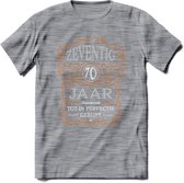 70 Jaar Legendarisch Gerijpt T-Shirt | Oranje - Grijs | Grappig Verjaardag en Feest Cadeau Shirt | Dames - Heren - Unisex | Tshirt Kleding Kado | - Donker Grijs - Gemaleerd - M