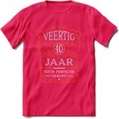 40 Jaar Legendarisch Gerijpt T-Shirt | Oranje - Grijs | Grappig Verjaardag en Feest Cadeau Shirt | Dames - Heren - Unisex | Tshirt Kleding Kado | - Roze - L