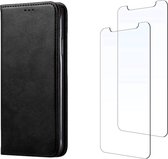 LuxeBass Samsung Galaxy S7 hoesje book case + 2 stuks Glas Screenprotector zwart - telefoonhoes - gsm hoes - telefoonhoesjes - glas scherm - bescherming