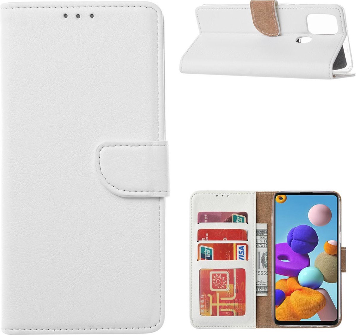 LuxeBass Hoesje geschikt voor Huawei Y6 (2018) - Bookcase wit - portemonnee hoesje - telefoonhoes - gsm hoes - telefoonhoesjes