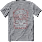 80 Jaar Legendarisch Gerijpt T-Shirt | Rood - Grijs | Grappig Verjaardag en Feest Cadeau Shirt | Dames - Heren - Unisex | Tshirt Kleding Kado | - Donker Grijs - Gemaleerd - XXL