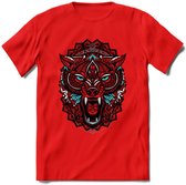 Wolf - Dieren Mandala T-Shirt | Lichtblauw | Grappig Verjaardag Zentangle Dierenkop Cadeau Shirt | Dames - Heren - Unisex | Wildlife Tshirt Kleding Kado | - Rood - XXL