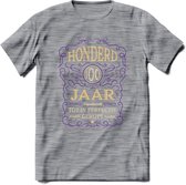 100 Jaar Legendarisch Gerijpt T-Shirt | Paars - Ivoor | Grappig Verjaardag en Feest Cadeau Shirt | Dames - Heren - Unisex | Tshirt Kleding Kado | - Donker Grijs - Gemaleerd - XL