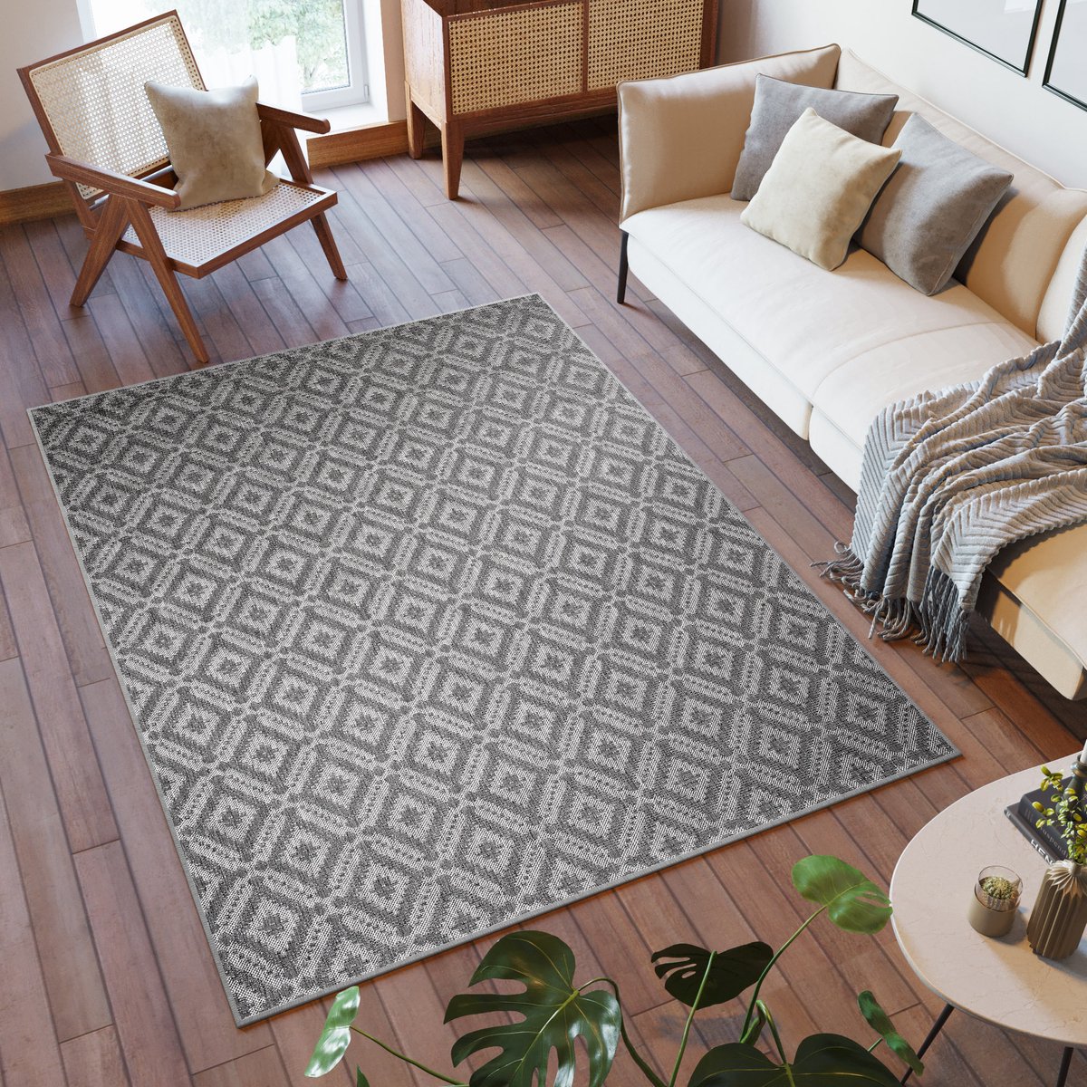 Tapiso Capri Vloerkleed Indoor Outdoor Woonkamer Binnen Tuintapijt Maat- 80x150 Donkergrijs 3