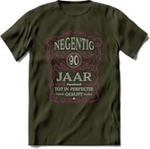 90 Jaar Legendarisch Gerijpt T-Shirt | Roze - Grijs | Grappig Verjaardag en Feest Cadeau Shirt | Dames - Heren - Unisex | Tshirt Kleding Kado | - Leger Groen - XXL