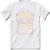 10 Jaar Legendarisch Gerijpt T-Shirt | Oud Roze - Ivoor | Grappig Verjaardag en Feest Cadeau Shirt | Dames - Heren - Unisex | Tshirt Kleding Kado | - Wit - S