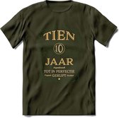 10 Jaar Legendarisch Gerijpt T-Shirt | Mos - Ivoor | Grappig Verjaardag en Feest Cadeau Shirt | Dames - Heren - Unisex | Tshirt Kleding Kado | - Leger Groen - S