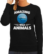 Sweater haai - zwart - dames - amazing wild animals - cadeau trui haai / haaien liefhebber L