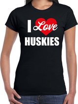 I love Huskies honden t-shirt zwart - dames - Husky liefhebber cadeau shirt XS