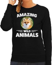 Sweater vos - zwart - dames - amazing wild animals - cadeau trui vos / vossen liefhebber XS