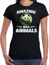 T-shirt panda - zwart - dames - amazing wild animals - cadeau shirt panda / pandaberen liefhebber L
