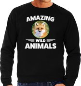 Sweater vos - zwart - heren - amazing wild animals - cadeau trui vos / vossen liefhebber S