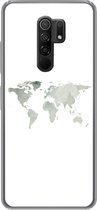 Geschikt voor Xiaomi Redmi 9 hoesje - Wereldkaart - Groen - Grijs - Siliconen Telefoonhoesje