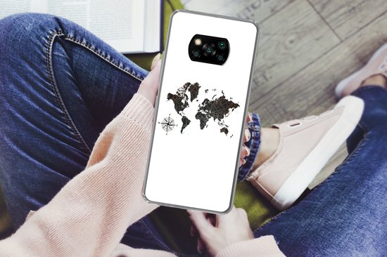 Coque Xiaomi Poco X3 Pro - Wereldkaart - Or - Zwart - Rose des Vents - Siliconen