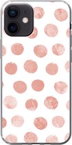 Geschikt voor iPhone 12 hoesje - Stippen - Roze - Wit - Siliconen Telefoonhoesje