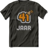 41 Jaar Feest T-Shirt | Goud - Zilver | Grappig Verjaardag Cadeau Shirt | Dames - Heren - Unisex | Tshirt Kleding Kado | - Donker Grijs - 3XL