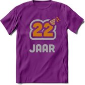 22 Jaar Feest T-Shirt | Goud - Zilver | Grappig Verjaardag Cadeau Shirt | Dames - Heren - Unisex | Tshirt Kleding Kado | - Paars - L