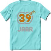 39 Jaar Feest T-Shirt | Goud - Zilver | Grappig Verjaardag Cadeau Shirt | Dames - Heren - Unisex | Tshirt Kleding Kado | - Licht Blauw - XXL