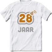 28 Jaar Feest T-Shirt | Goud - Zilver | Grappig Verjaardag Cadeau Shirt | Dames - Heren - Unisex | Tshirt Kleding Kado | - Wit - 3XL