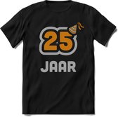 25 Jaar Feest T-Shirt | Goud - Zilver | Grappig Verjaardag Cadeau Shirt | Dames - Heren - Unisex | Tshirt Kleding Kado | - Zwart - M