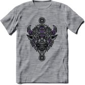 Bizon - Dieren Mandala T-Shirt | Paars | Grappig Verjaardag Zentangle Dierenkop Cadeau Shirt | Dames - Heren - Unisex | Wildlife Tshirt Kleding Kado | - Donker Grijs - Gemaleerd -